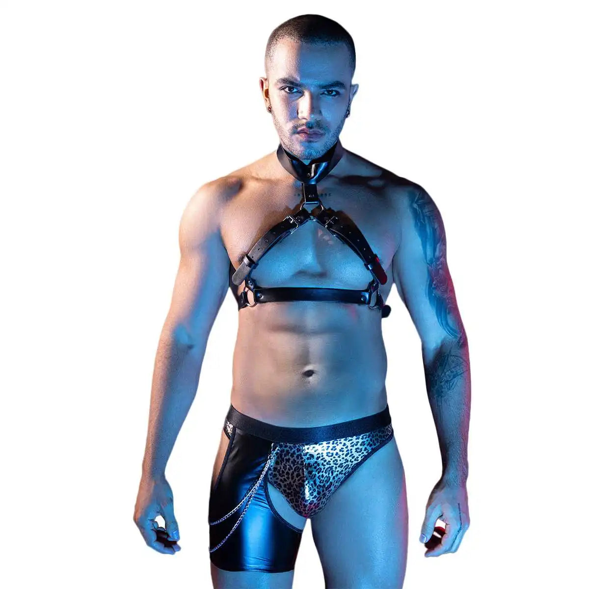 2025 Wholesale Men‘s Sexy Two Pieces Leopard Lingerie Underwear Man Horomon Boxer Briefs Male Night Club Gay Fliter Naugty Wear luvshop24