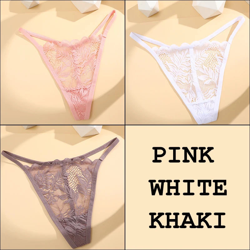 3Pcs Lace Thong For Women Low Rise Soft Intimates Lingerie Sexy Panties 6 Solid Color Ladies Comfortable Underpants Girls Panty luvshop24