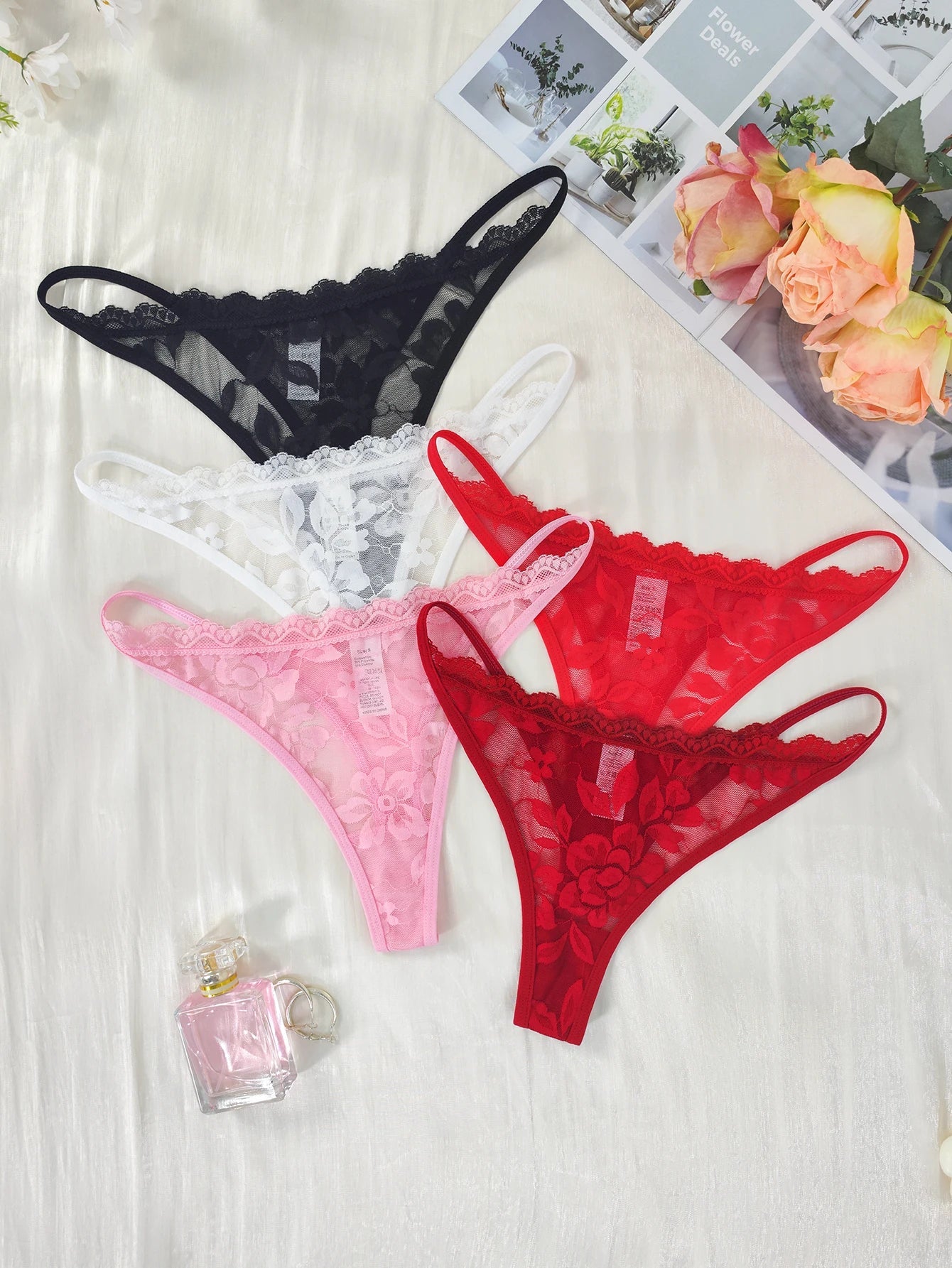 5pcs/pack Low Rise Sexy Lace Women G-string Solid Elegant Floral Panties Sexy Lingerie Comfortable Lady Thongs New Underwear luvshop24