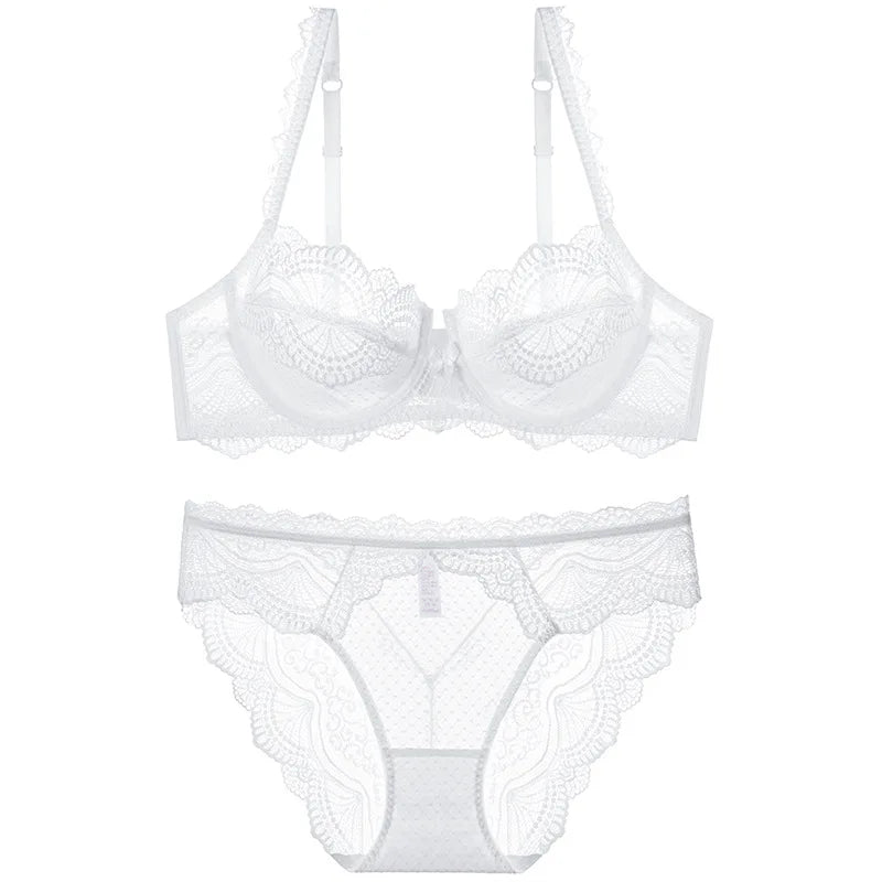 Logirlve Sexy Ultra-thin Lingerie Bra Panties Sets Transparent Brassiere Underwear Set Plus Size Women Lingerie Set Lace Bras luvshop24
