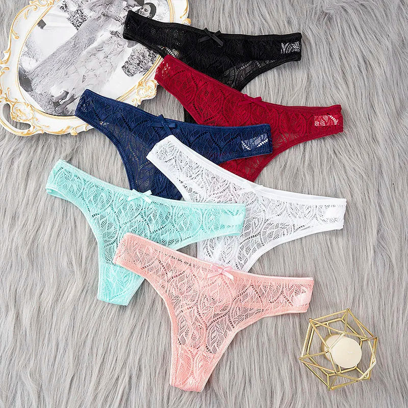 3PCS Low Waist Sexy Lace Panties Hollow Out G-Strings Female Solid Color Thongs Underwear Women Sexy Underpants Intimates luvshop24