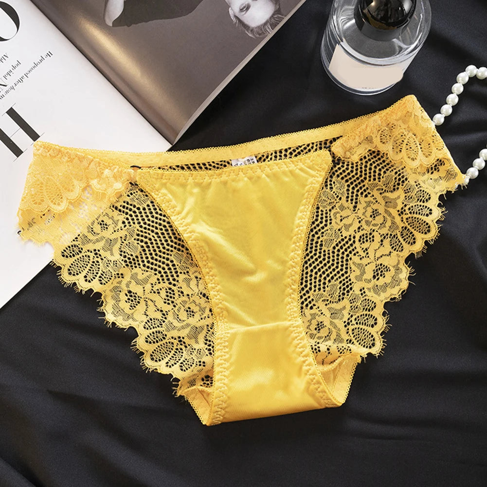 1pc Women's Sexy Lace Panties Satin Seamless Underwear Lace Mesh Sheer Low Waist Triangle Underwear Ladies Thin Breathable Brief luvshop24