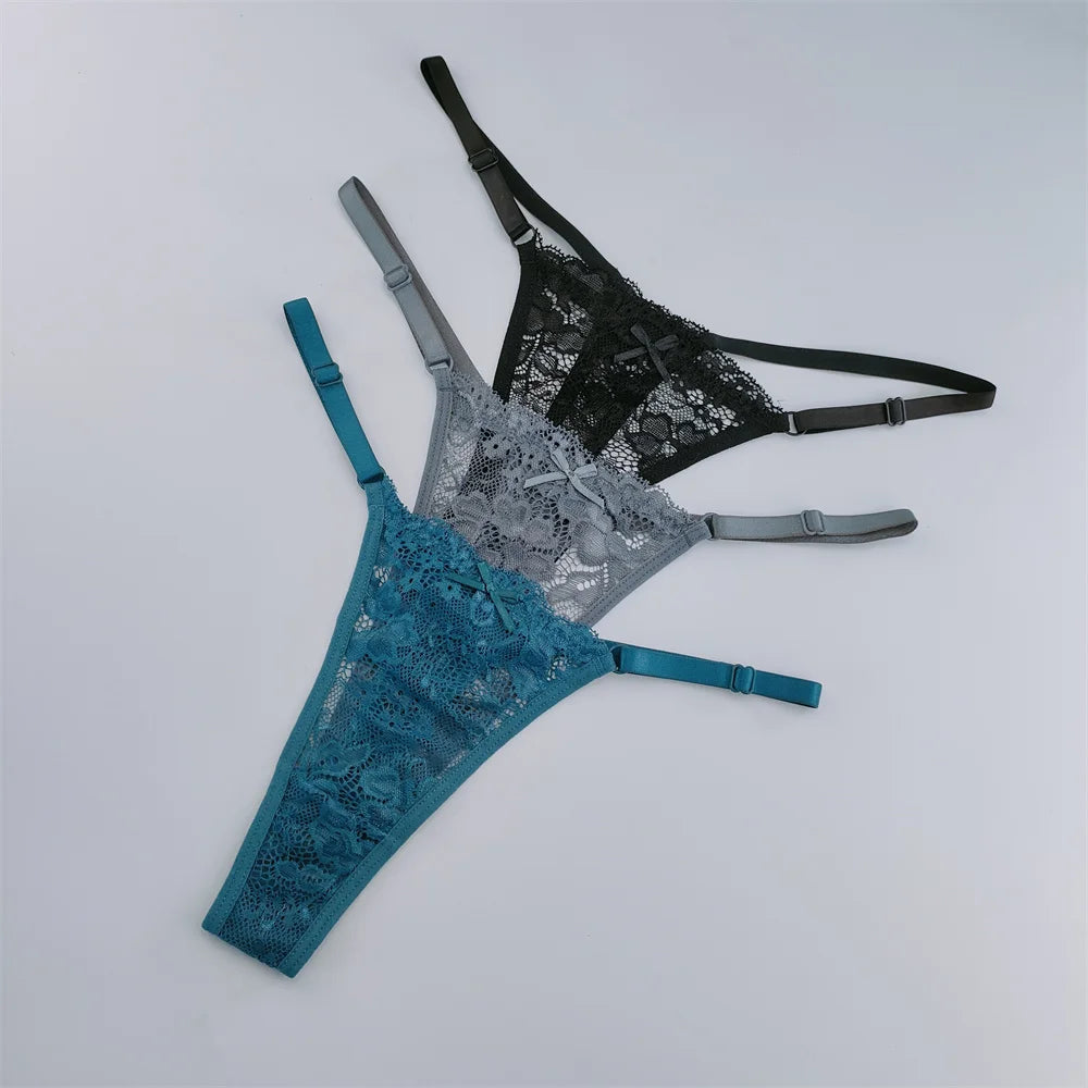 3Pcs Lace Thongs Women Lace Low Waist Panties Sexy Transparent Underwear Fashion Breathable G-string Ladies Intimates Lingerie luvshop24