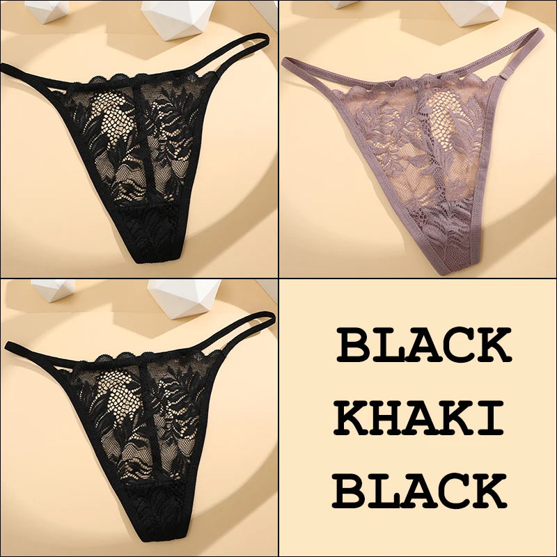 3Pcs Lace Thong For Women Low Rise Soft Intimates Lingerie Sexy Panties 6 Solid Color Ladies Comfortable Underpants Girls Panty luvshop24