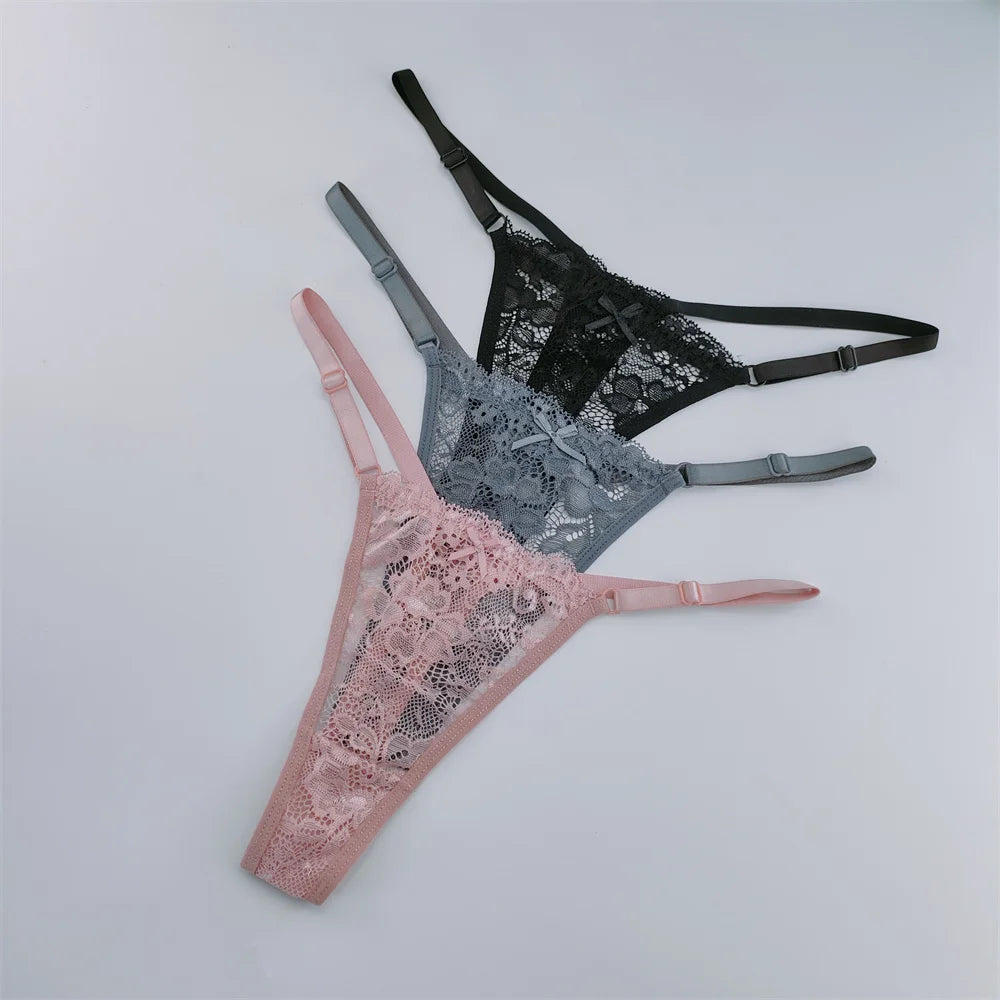 3Pcs Lace Thongs Women Lace Low Waist Panties Sexy Transparent Underwear Fashion Breathable G-string Ladies Intimates Lingerie luvshop24