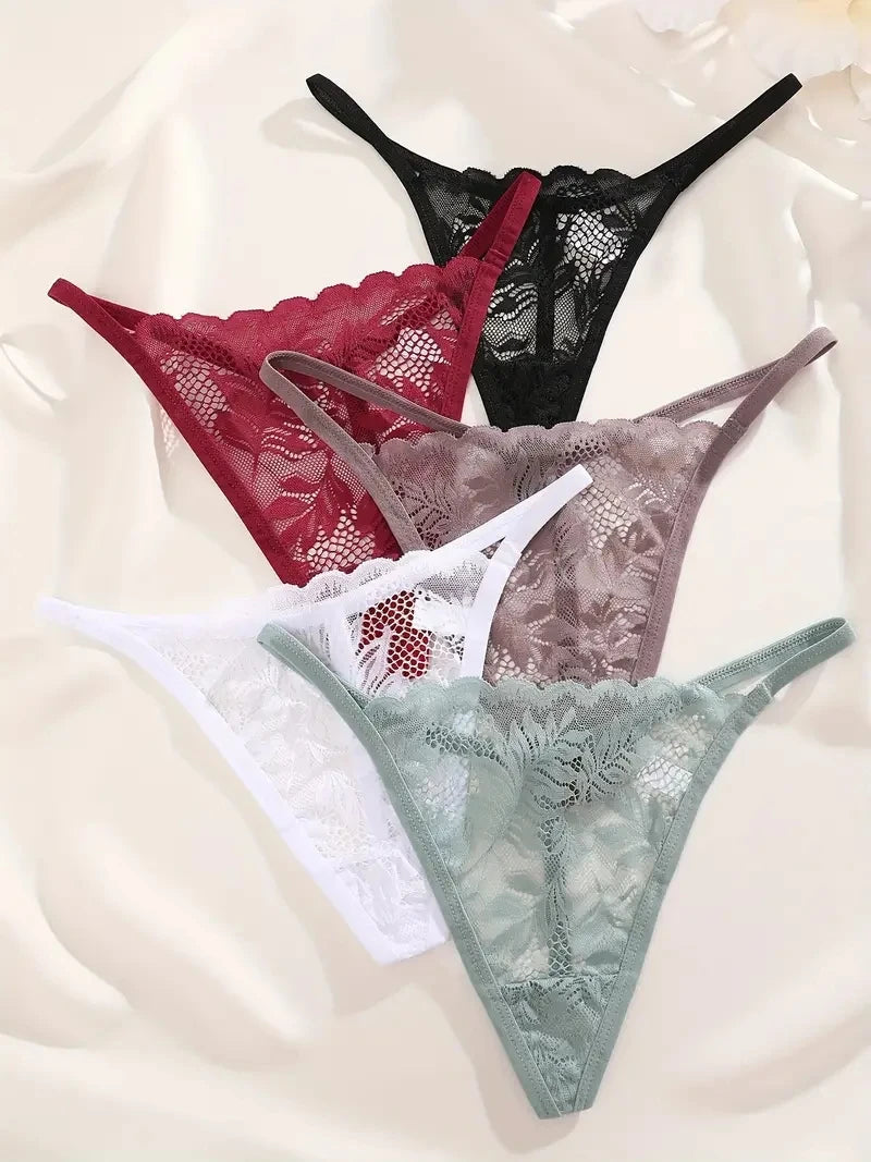 5PCS Sexy Lace Women Lingerie Exotic Underpants Female Lace Transparent Hollow Out G-string Thong Female Soft Intimates S-XL luvshop24
