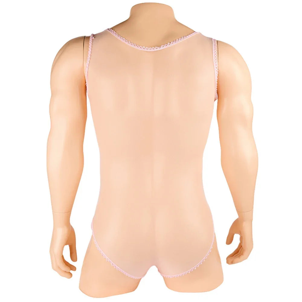 Men's Sexy Sheer Stocking Bodysuit Sissy Leotard Penis Sheath Cover Bodystocking Gay Erotic Underwear Lingerie for Adult Toys luvshop24
