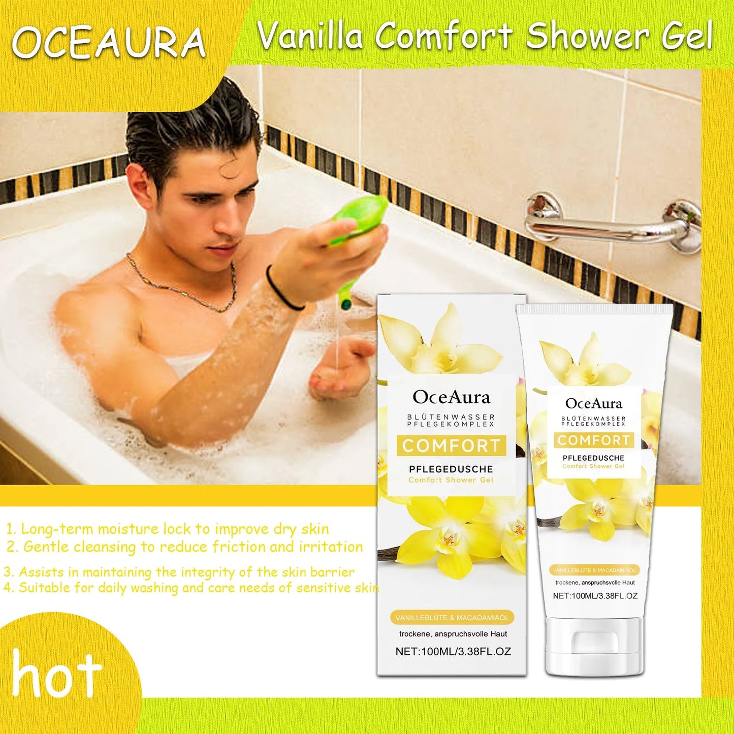 OCEAURA 100ml Comfort Shower Gel Long-term Moisture Lock to Improve Dry Skin Gentle Cleansing to Eeduce Friction and Irritation luvshop24