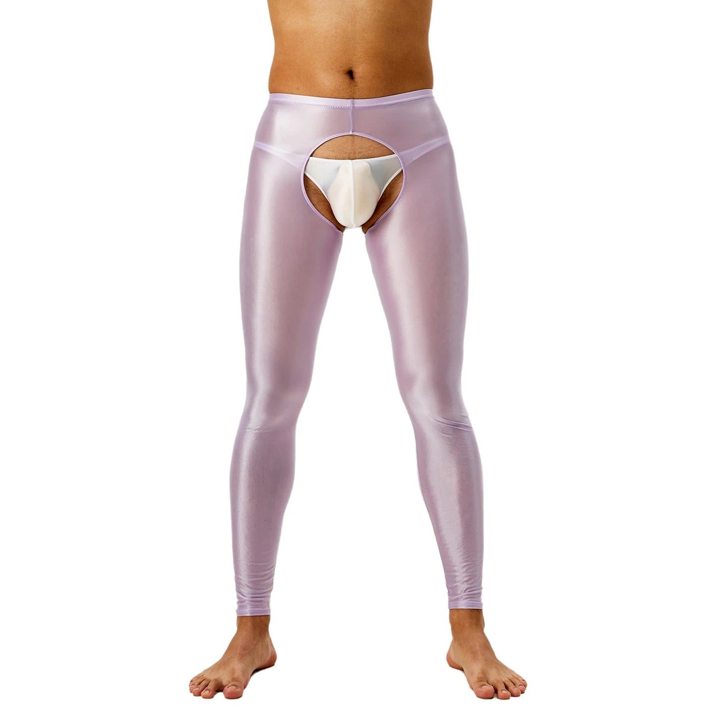 Glossy Crotchless Open Butt Leggings Mens Gays Erotic Nightwear Underpants High Waist Slim Fit Tights Underwear Baselayer Pants luvshop24