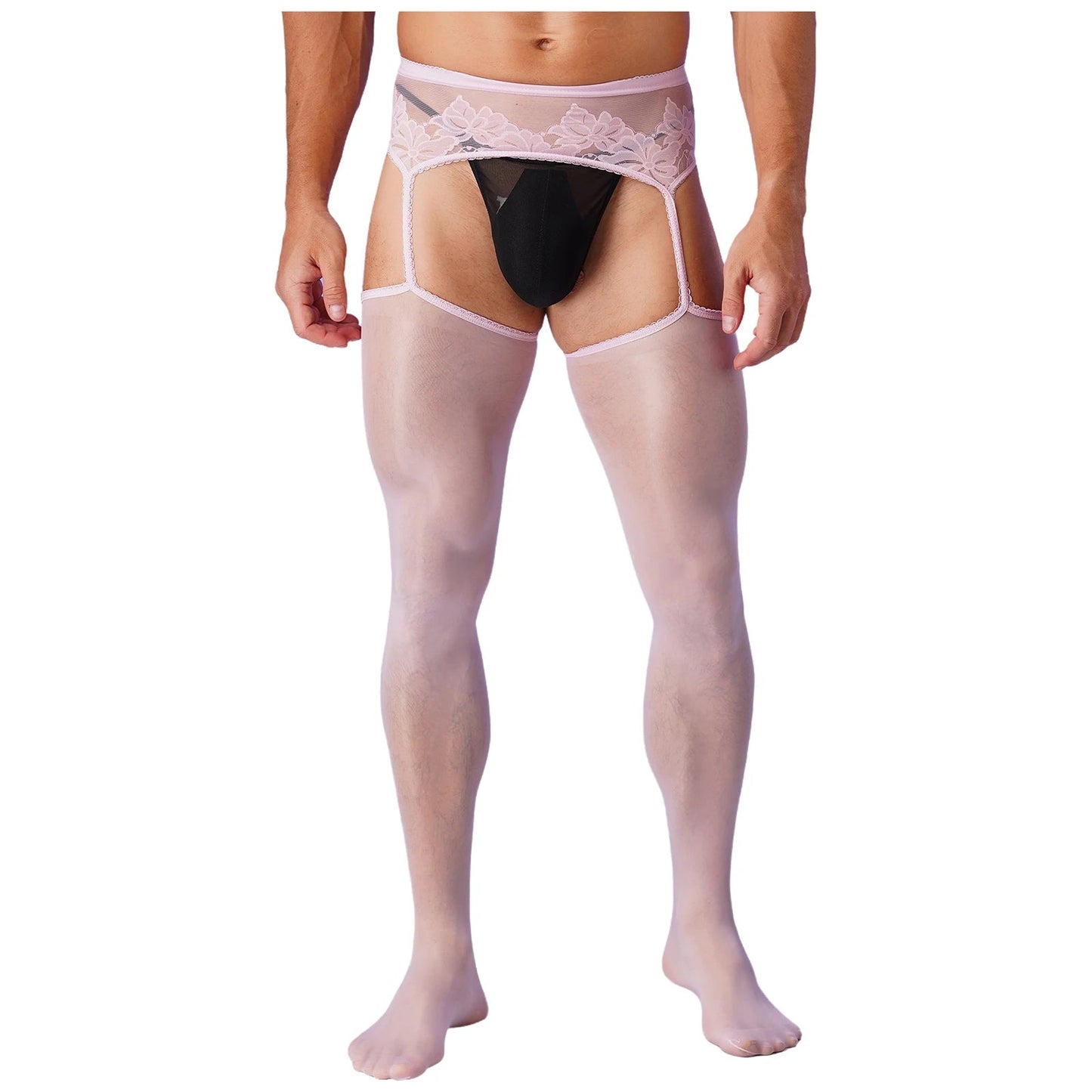 Mens Sexy Cutout Crotchless Pantyhose Floral Lace Exotic Socks Leggings One-Piece Garter Stockings Gay Male Sissy Underwear luvshop24