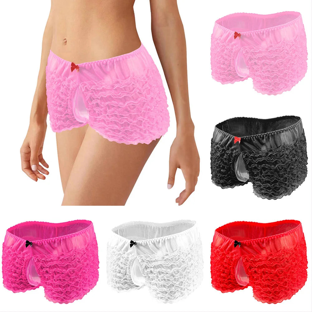 Fashion Mens Sissy Pouch Underwear Sexy Lace Briefs Knickers Shorts Underpants Male Low Rise Erotic Panties Boxers Cake Pants luvshop24
