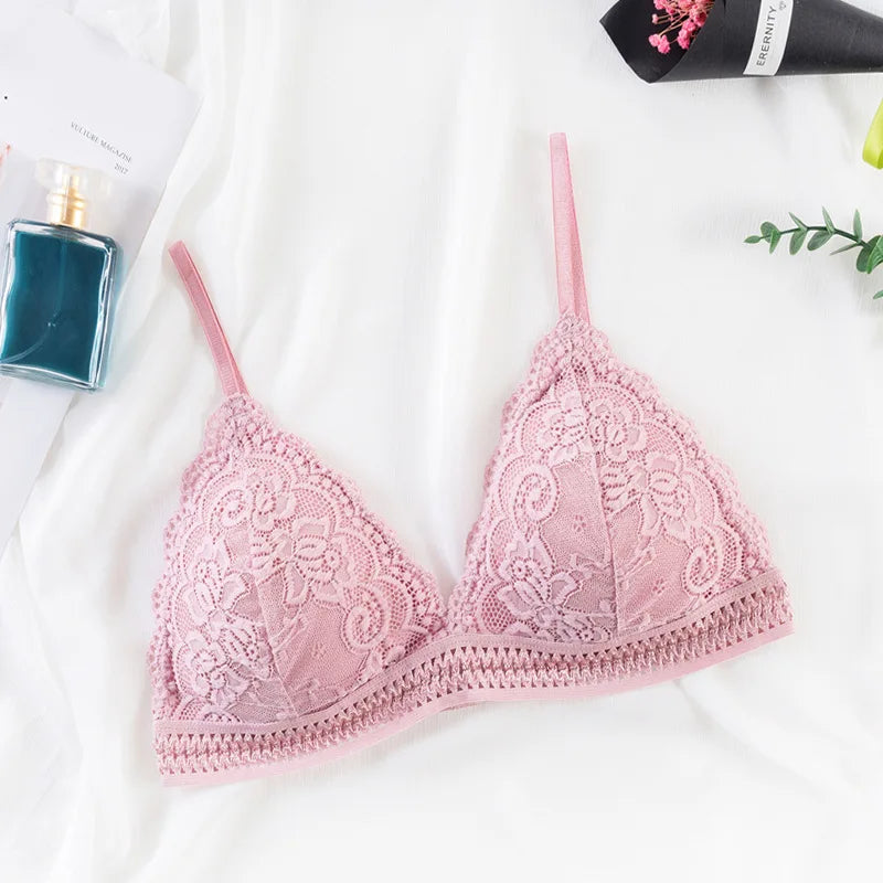 Lace Underwear Female Thin Section Bra Solid Color Embroidery Hollow Tube Top Black/RedWhite 3 Colors luvshop24