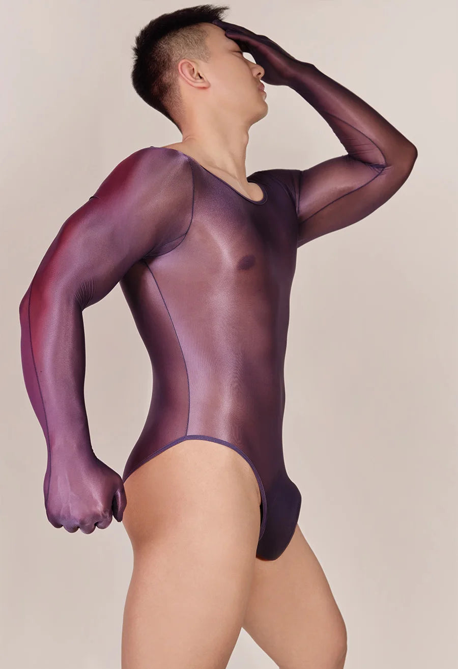 Hot Sexy Oil Shiny Bodysuit for Men Body Stockings Sheer See Through Five Fingers Glove Leotard Male Erotic Lingerie Sex Clothes luvshop24