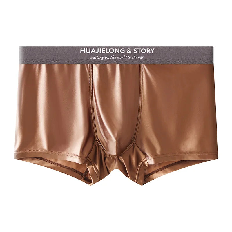 1/3Pcs Breathable Thin Satin Silk Boxer Briefs Seamless Mid Waist Ice Silk Boxers Underpants Smooth Underwear for Men Daily luvshop24