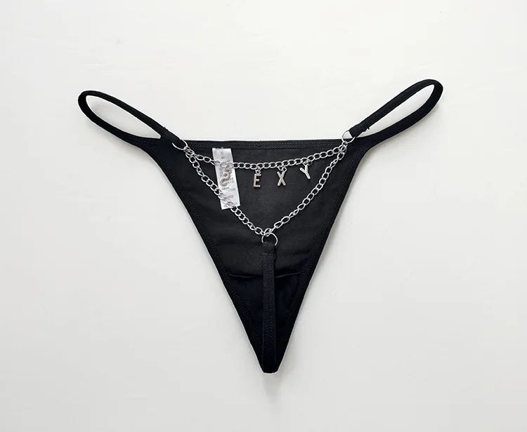 Metal Chain Hot Sexy Women Panties Cotton G String Girls Briefs Letter Thong Erotic Female Underwear Low Waist Intimates luvshop24