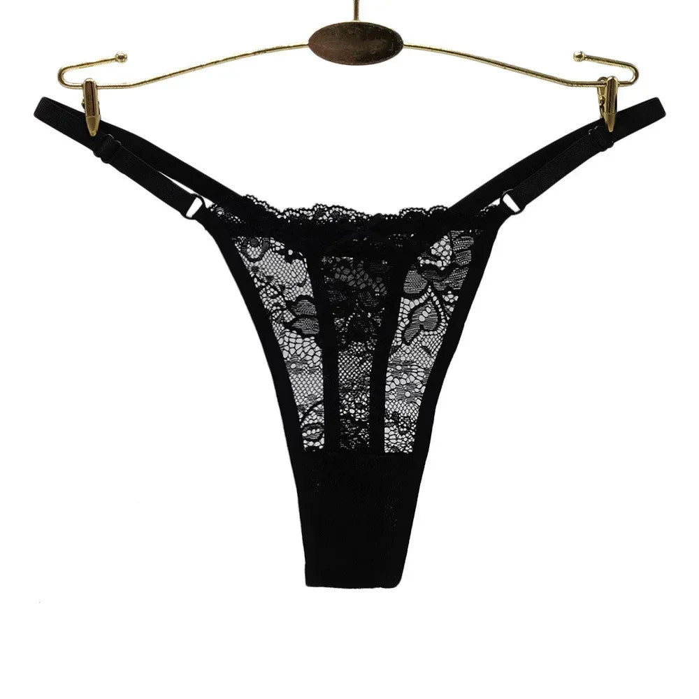 3PCS Adjustable Sexy Transparent Thong Panties Women Lace Underwear Low Waist Female T-back String Underpants luvshop24