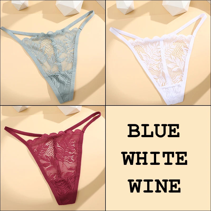 3Pcs Lace Thong For Women Low Rise Soft Intimates Lingerie Sexy Panties 6 Solid Color Ladies Comfortable Underpants Girls Panty luvshop24