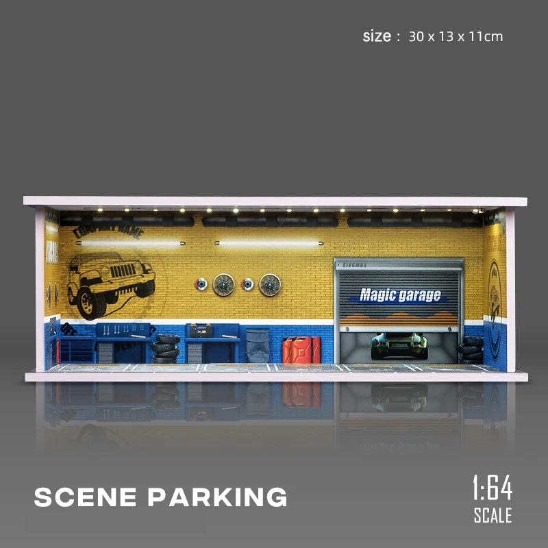 1/64 Garage scene Model Scene with Light Version Simulation Model Scene Decoration Collect (Excluding dolls and car models) luvshop24