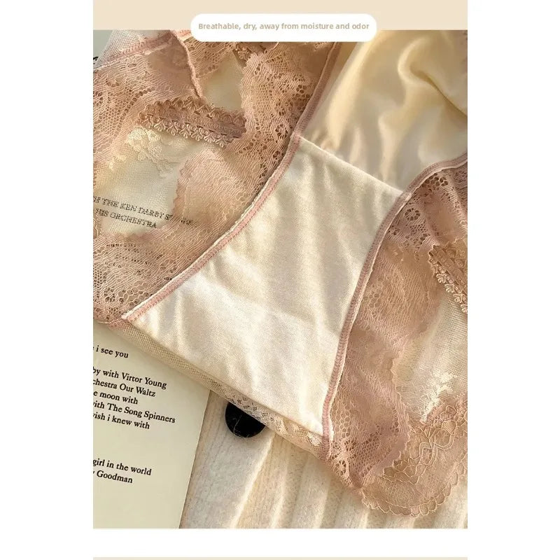 French Lace Underwear Pure Cotton Crotch Satin Sexy Triangle Panties Women's Innerwear Comfortable Breathable Ladies Briefs luvshop24