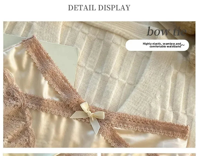 French Lace Underwear Pure Cotton Crotch Satin Sexy Triangle Panties Women's Innerwear Comfortable Breathable Ladies Briefs luvshop24