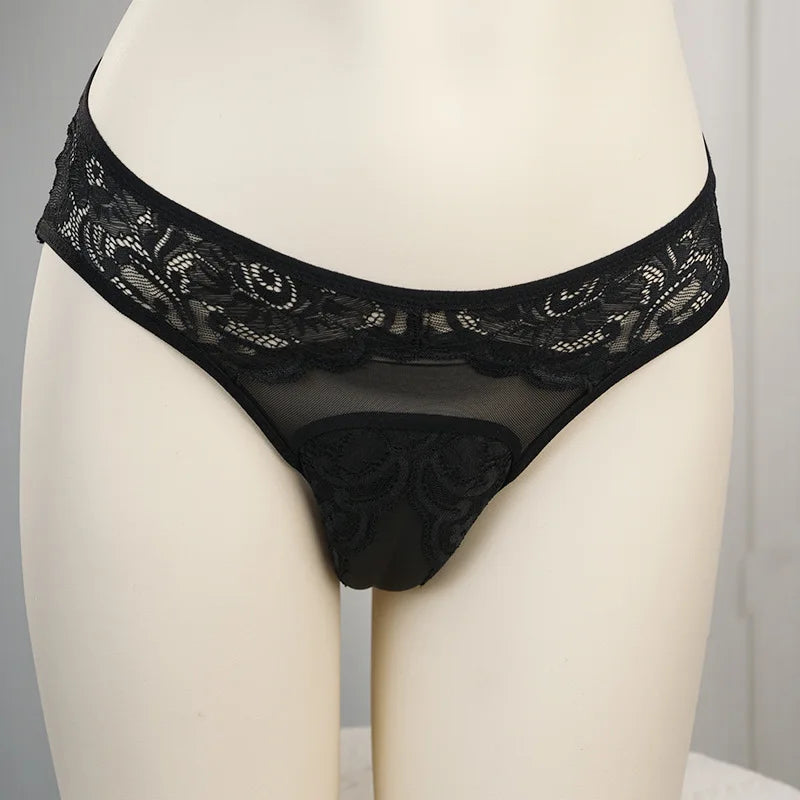 Sexy Men's Underwear Sissy Panties Crotchless Hiding Gaff Lace Transparent Crossdresser Transgender Shaping Bulge Pouch Briefs luvshop24