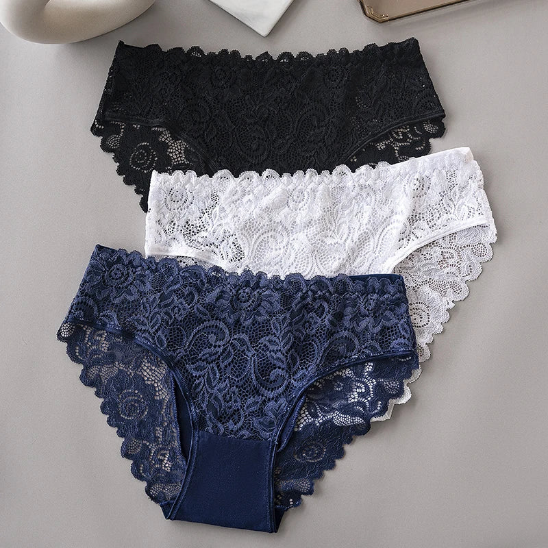 3PCS/Set Luxury Floral Embroidery Lace Panties Women Briefs Sexy Hollow Lingerie Female Underwear Ladies Breathable Underpants luvshop24