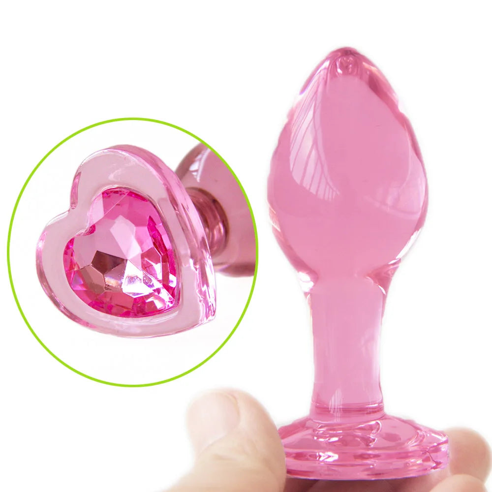 Heart Gem Anal Plug Exquisite Pink Crystal Glass Adult Masturbation Products Prostate Massager Erotic Toys For Couple Lesbian luvshop24
