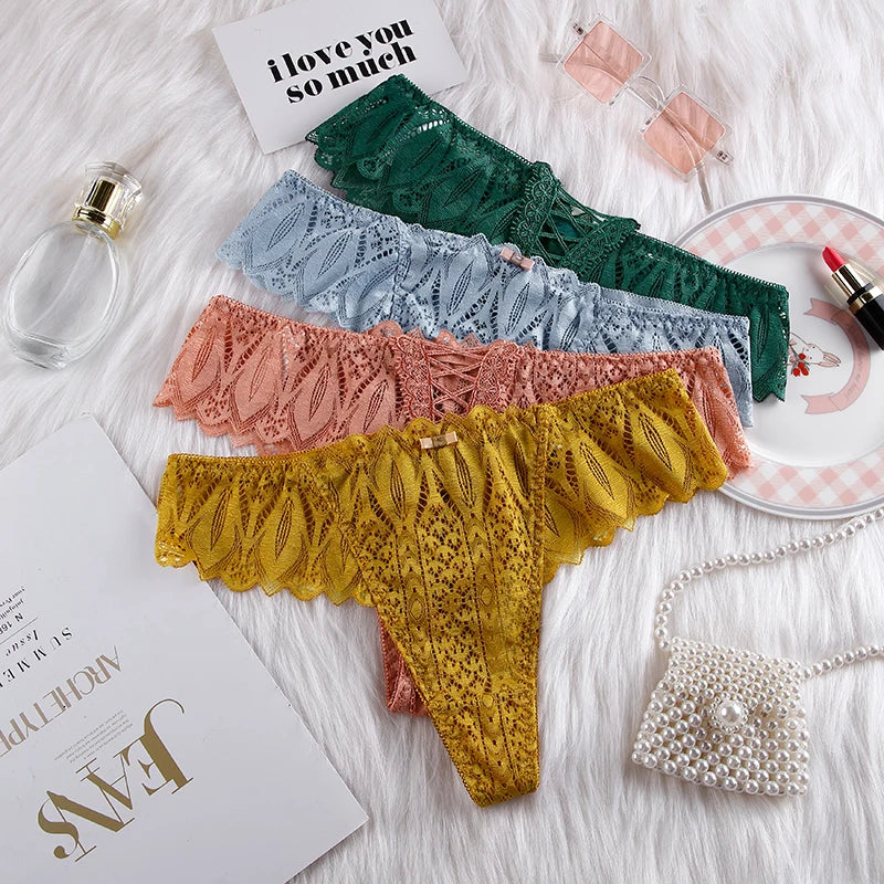 Hollow Out Lace Sexy Girls G String Panties Women Briefs Transparent Thong Thin Underwear Female Low Waist Lingerie Size S-XL luvshop24