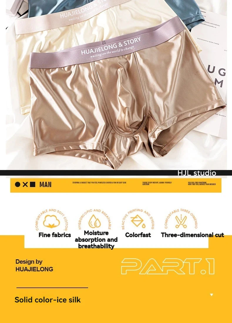 1/3Pcs Breathable Thin Satin Silk Boxer Briefs Seamless Mid Waist Ice Silk Boxers Underpants Smooth Underwear for Men Daily luvshop24