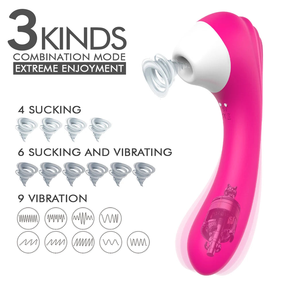 2-in-1 Clitoral Suction Cup G-Spot Vibrator Strong Vibration Dildo Sex Toy Female Dual Stimulation Female Masturbator Waterproof luvshop24