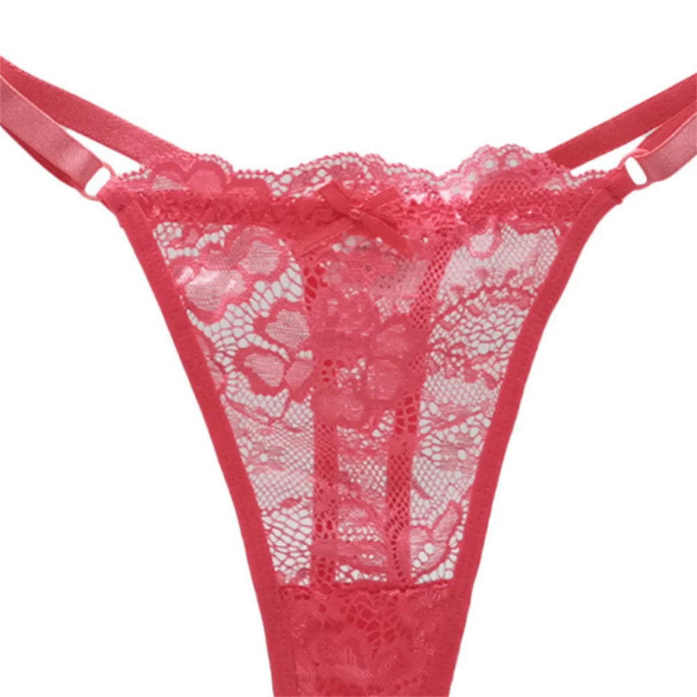3PCS Adjustable Sexy Transparent Thong Panties Women Lace Underwear Low Waist Female T-back String Underpants luvshop24