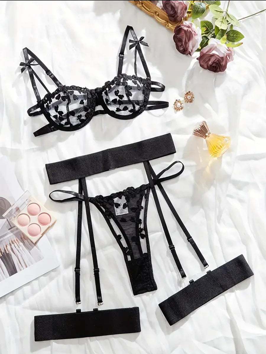 Fashion Sexy Lingerie Erotic Bra Set Panties Steel Ring Bra Lace Mesh Sexy Cross Webbing Hollow Erotic Lingerie Waistband luvshop24