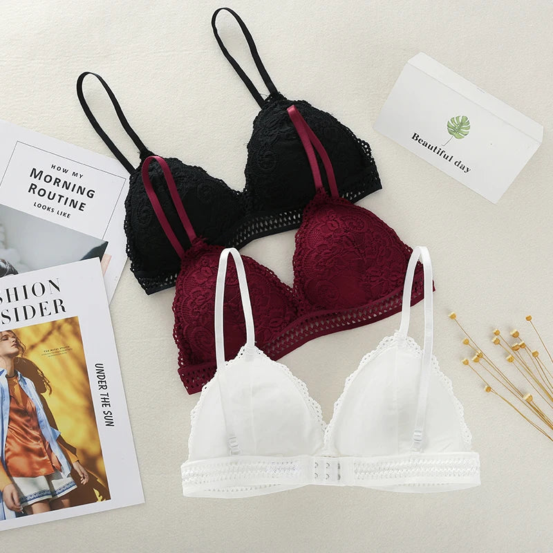 Lace Underwear Female Thin Section Bra Solid Color Embroidery Hollow Tube Top Black/RedWhite 3 Colors luvshop24