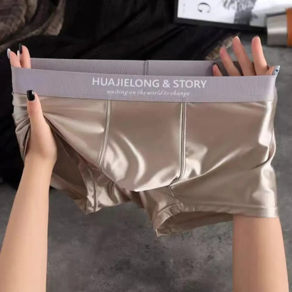 1/3Pcs Breathable Thin Satin Silk Boxer Briefs Seamless Mid Waist Ice Silk Boxers Underpants Smooth Underwear for Men Daily luvshop24