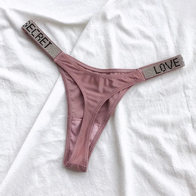 5Pcs Low Waist Sexy Panties Women Thongs Rhinestones Letter Diamonds G-string Sports Thong Shorts Briefs T-back Size S-XL luvshop24
