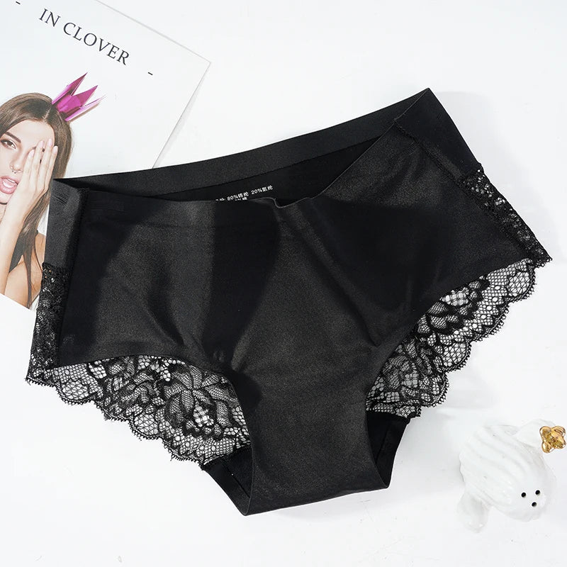 Lace Women's Panties French Seamless Underwear Female Ice Silk Briefs Solid Color Breathable Underpants Lingerie luvshop24