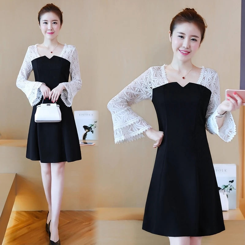 Lace Female Dress Loose Chic and Elegant Pretty One-piece Spring Autumn 2025 Kpop Sensual Sexy Women's Long Sleeve Dresses Midi luvshop24