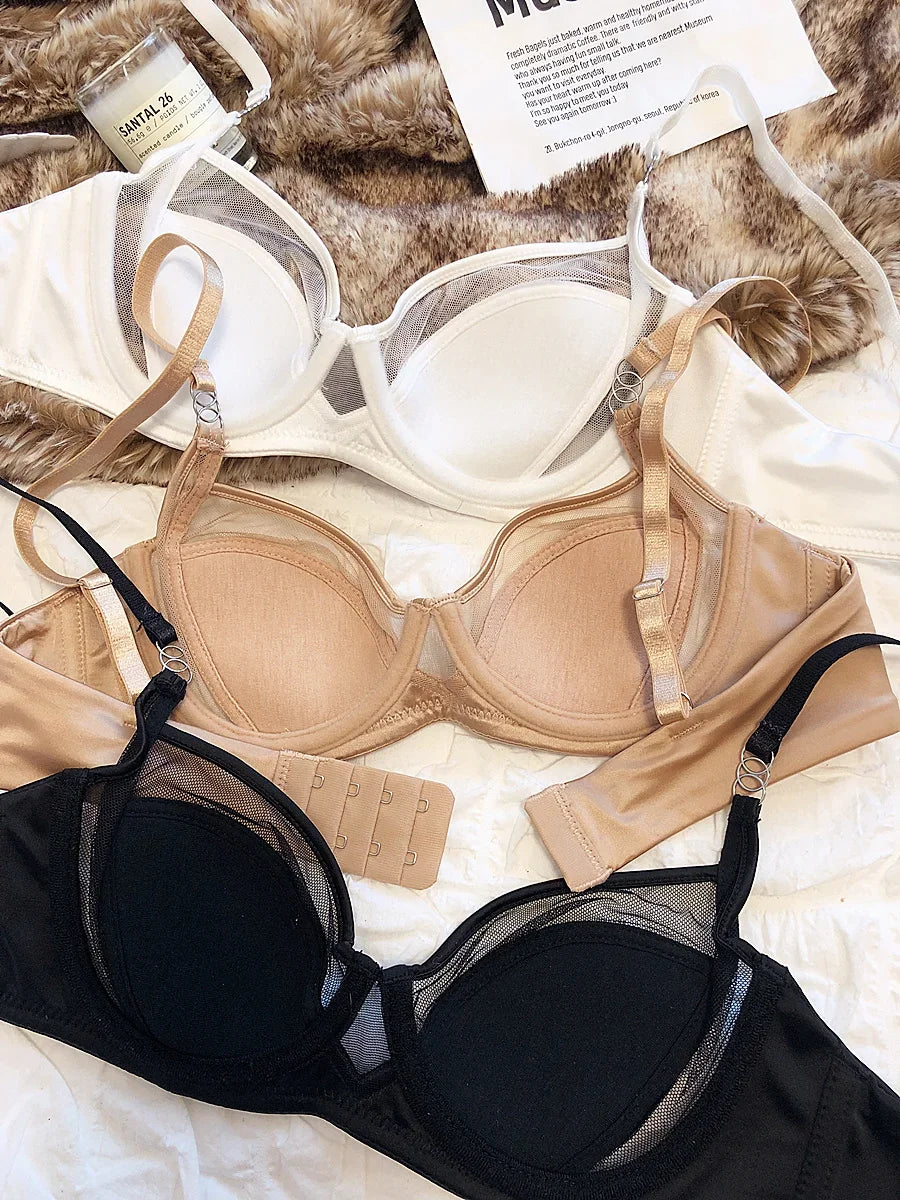 2 Pieces Sexy Underwear Set for Women Lace Push Up Bra French Thin Cup Comfort Brassiere Mesh Breathable Bralette Lingerie Set luvshop24