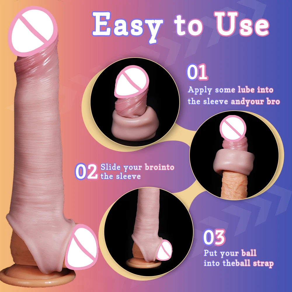 Silicone Penis Sleeve Extender 6cm Realistic Hollow Dildo for Men Reusable Cock Enhancer Ring Large Silicone Condom Male Sex toy luvshop24