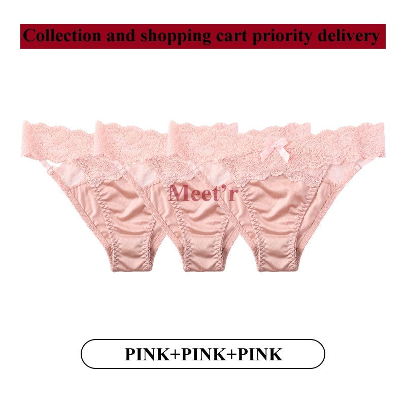 Meet'r 3Pcs/lot Women Sexy Lace Panties Low-waist Underwear Female G String Breathable Hollow out Lingerie Temptation Intimates luvshop24