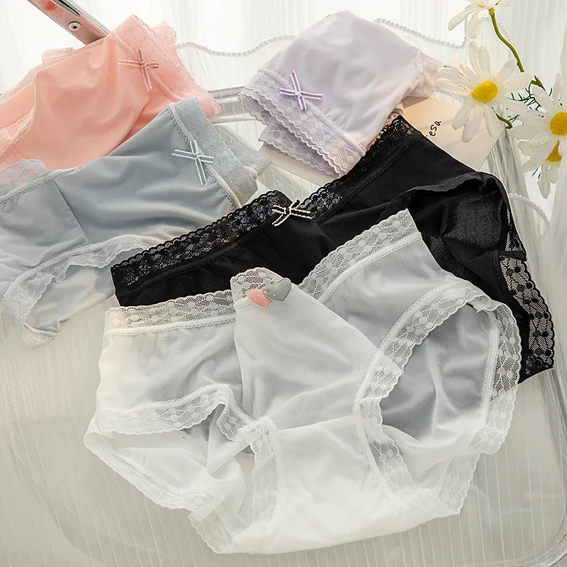 L-XL Women's Underwear Panty Sexy Lace Panties Girls' Fashion Ice Silk Briefs Middle Waist Seamless Underpants Female Lingerie luvshop24