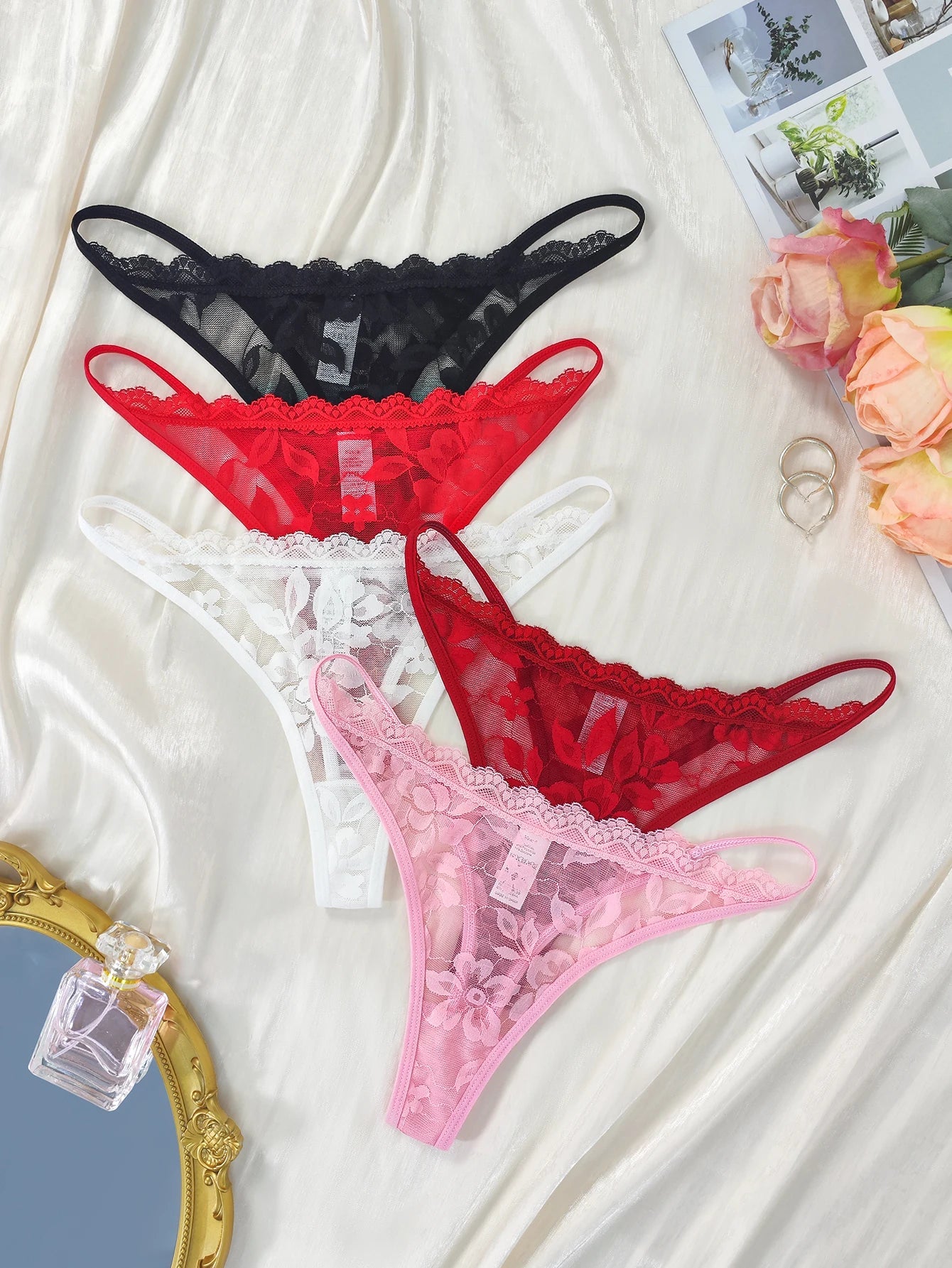 5pcs/pack Low Rise Sexy Lace Women G-string Solid Elegant Floral Panties Sexy Lingerie Comfortable Lady Thongs New Underwear luvshop24