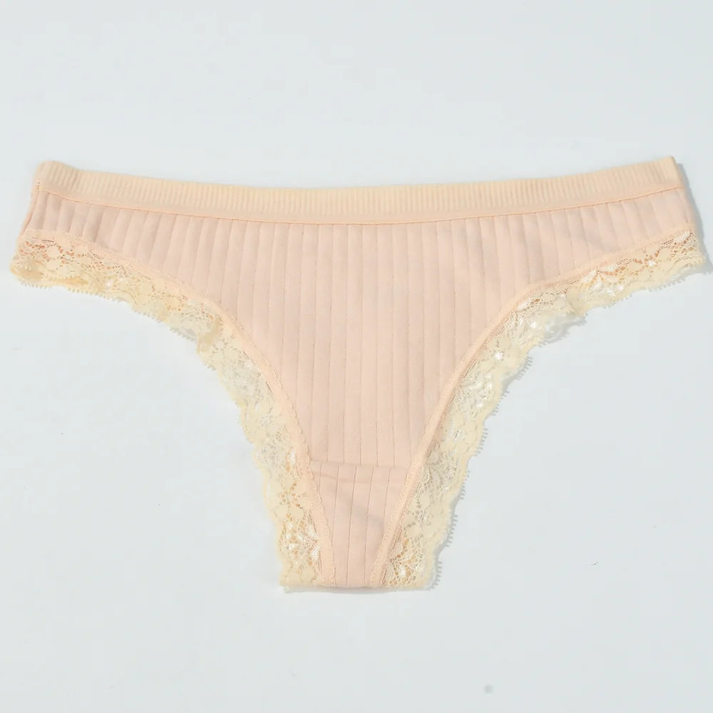 3pcs Cotton Women's Thong Panties Breathable Low Waist Seamless Underwear Sexy Female Lady Comfortable Solid Color Lace G-String luvshop24