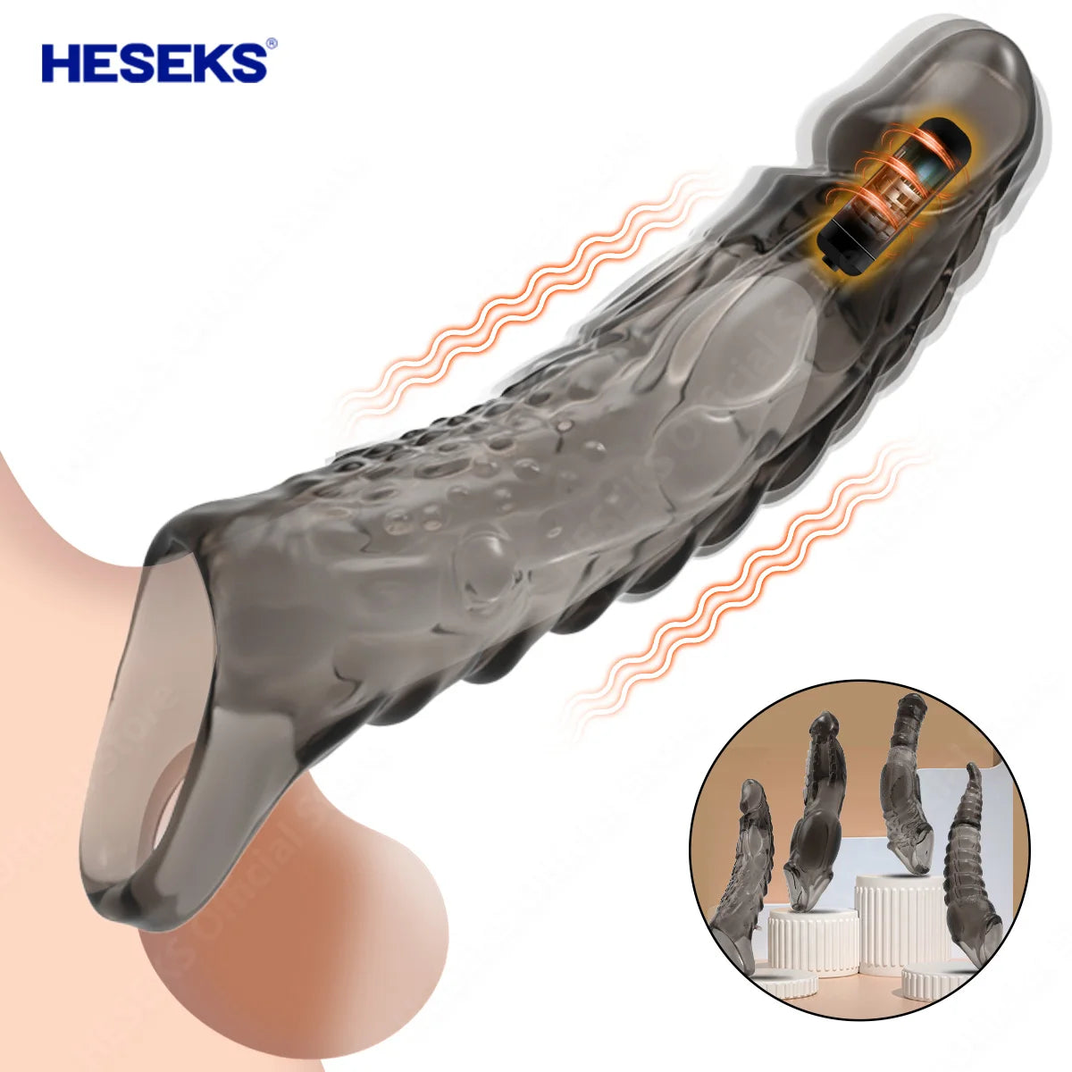 HESEKS Vibrating Penis Sleeve Vibrator for Men Couple Penis Extender Cover Reusable Special Condom Cock Erotic Toys for Men luvshop24