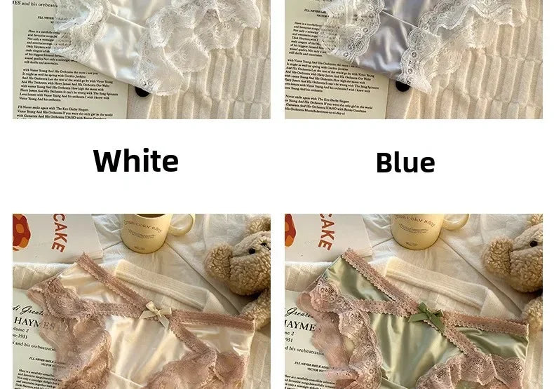 French Lace Underwear Pure Cotton Crotch Satin Sexy Triangle Panties Women's Innerwear Comfortable Breathable Ladies Briefs luvshop24