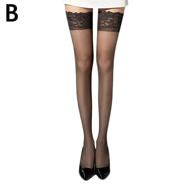 1Pair Summer Non Slip Lace Lace Silicone Stockings Ultra Thin Over The Knee Stockings Thigh Black Silk Tall Socks luvshop24