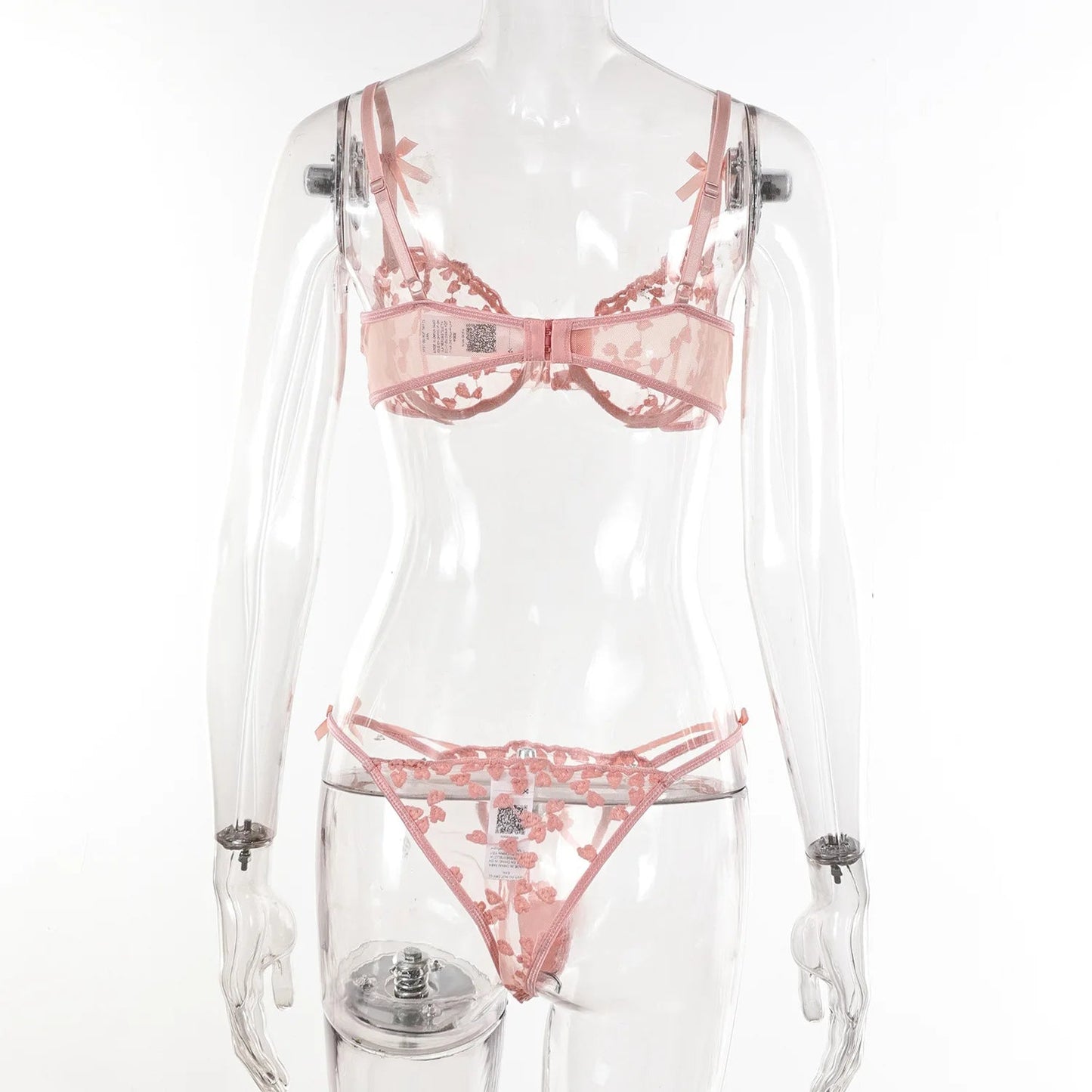 Yimunancy Heart Embroidery Lingerie Set Women 2-Piece Transparent Bow Bra + Brief Underwear Set Erotic Intimates luvshop24