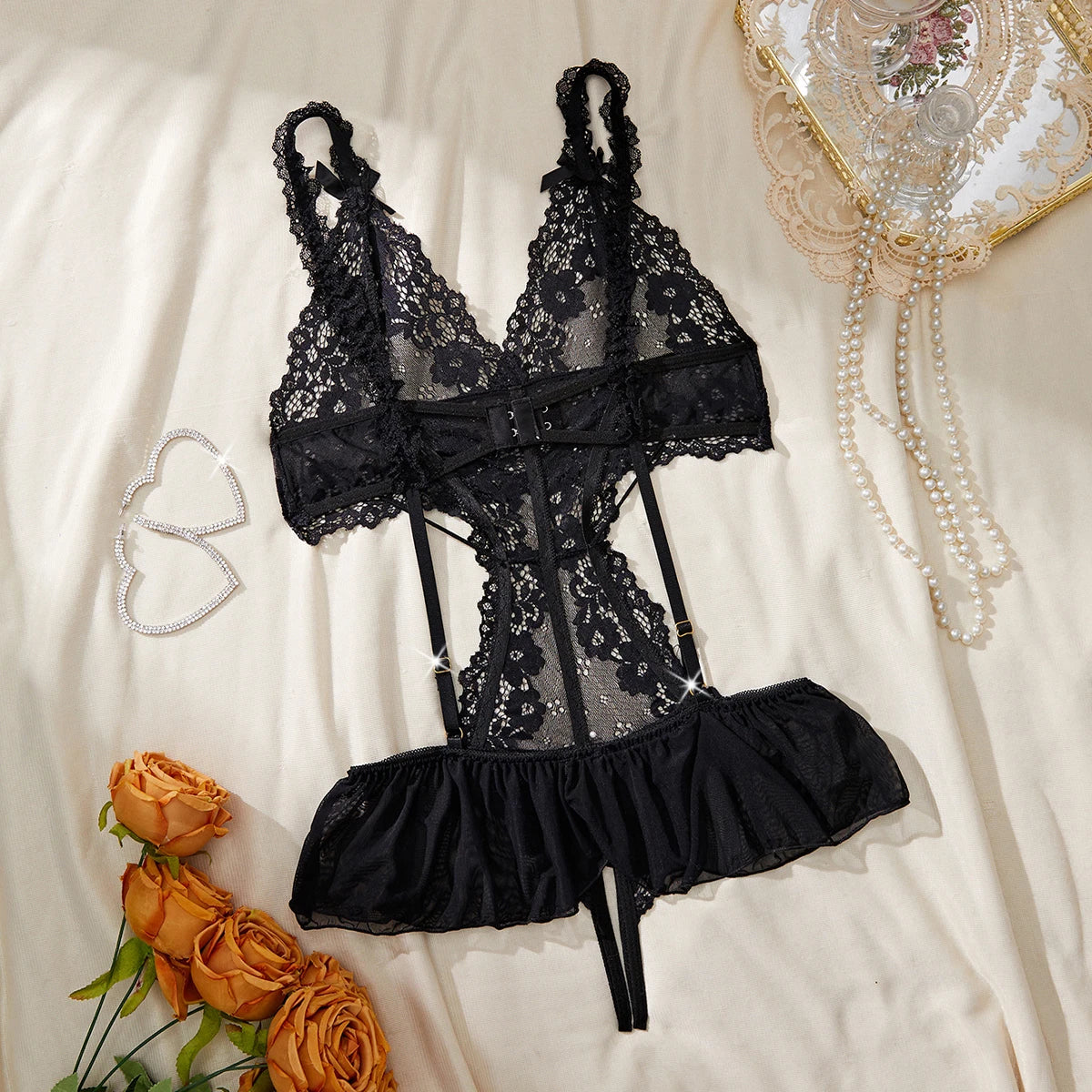 Plus Size Women's Exotic Lingerie Sets Lace Fluoroscopy Beauty Tulle Elegant Sexy Lingerie Female Underwear Lingerie For Ladies luvshop24
