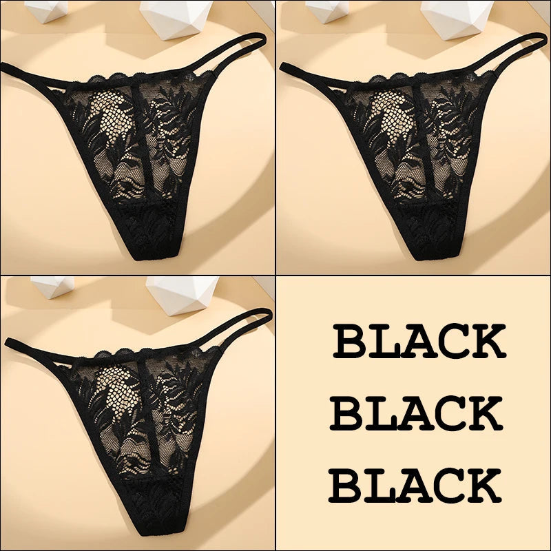 3Pcs Lace Thong For Women Low Rise Soft Intimates Lingerie Sexy Panties 6 Solid Color Ladies Comfortable Underpants Girls Panty luvshop24