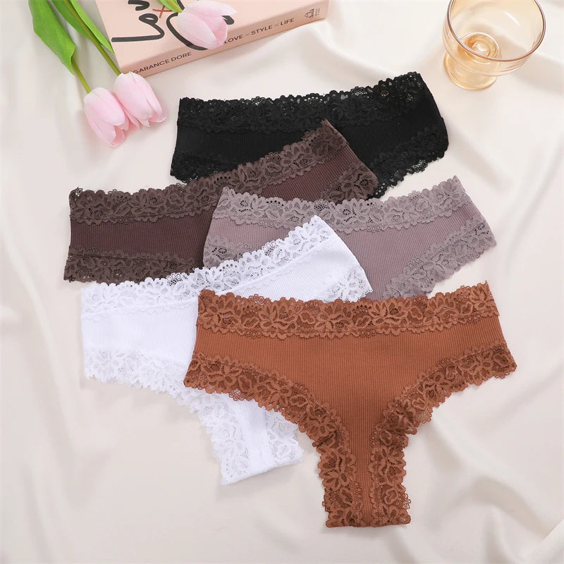 5Pcs/set Women Cotton Panties Floral Lace Intimate Underwear Trendy Patchwork Lace Briefs Female Soft Underpants Lingerie S-XL luvshop24
